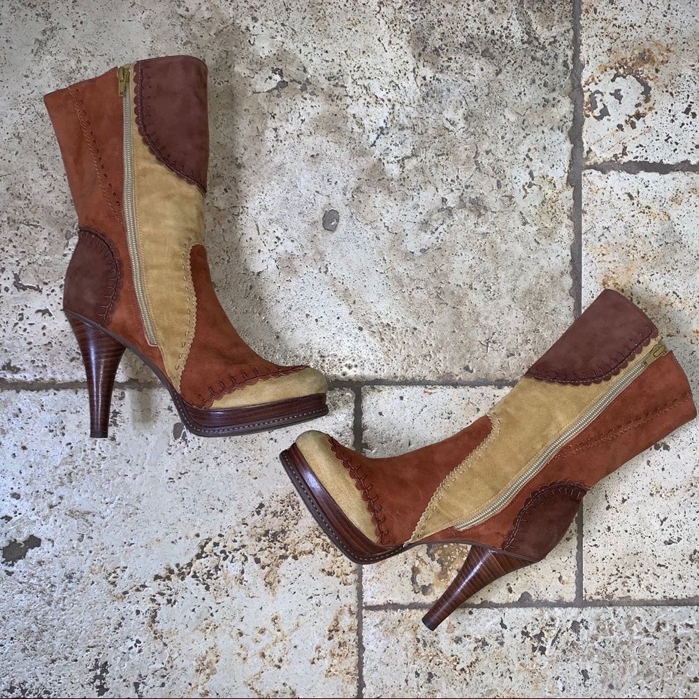 VINCE CAMUTO Patchwork Suede Calf high Boots EUC